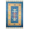 Indo 'Summer Blue' Wool and Cotton Rug (4' x 6')