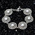 Sterling Silver 'Moon Flower' Pearl Bracelet (Indonesia)