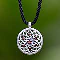 Sterling Silver 'Lotus Blossom' Garnet Necklace (Indonesia)
