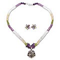 Silver 'Love' Amethyst and Aquamarine Jewelry Set (India)
