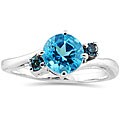 14k White Gold Blue Diamond and Blue Topaz Ring