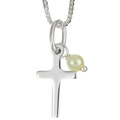 Sterling Silver Cross with Pearl Accent Necklace (4 mm)
