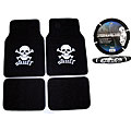 Silver Skull Floor Mat and Steering Wheel Cover Set