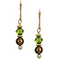 Charming Life Goldplated Green Crystal and Brown Pearl Earrings (5.5-6.5 mm)