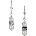 Sterling Silver FW White Pearl and Clear Crystal Earrings (5.5-6 mm)