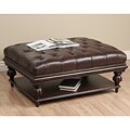 Tufted Brown Leather Ottoman with Shelf