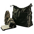 OiOi Black Leather Pocketed Hobo Diaper Bag