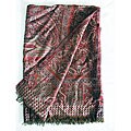 Woven Wool Burgundy and Black Jamawar Shawl (India)