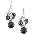 Sterling Silver Grey FW Pearl and Crystal Cluster Earrings (5.5-8.5 mm)
