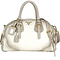 Prada White Pebble Deerskin Bowler Bag
