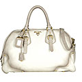 Prada Cervo White Deerskin Pebbled Bowler Bag