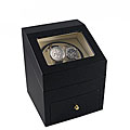 Black Leather Heiden Double Watch Winder with Drawer