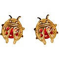 14k Yellow Gold and CZ Child's Ladybug Earrings
