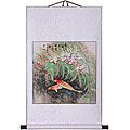 Koi and Cherry Blossom 36-inch Wall Art Scroll Painting