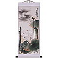 'Heron & Crescent Moon' Wall Art Scroll Painting