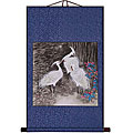 'Heron & Pink Flower' Wall Art Scroll Painting