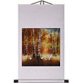 'Cranes and Birch Trees' Wall Scroll Painting