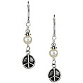 Charming Life Sterling Silver FW Pearl Peace Charm Earrings (6 mm)