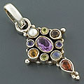 Sterling Silver Multi-stone Cross Pendant (India) 