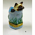 Limoges Hand-painted Cat in Bag Keepsake Box