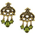 Goldplated Pewter Green Crystal Chandelier Earrings