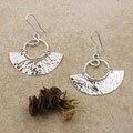 Sterling Silver Hammered Fan Drop Earrings (Mexico)