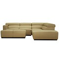 Well Full Leather Beige Sofa Set with Ottoman