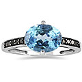 10k Gold Blue Topaz and 1/8ct TDW Black Diamond Ring