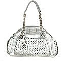 Versace Metallic Silver Woven Leather Satchel