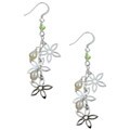 Sterling Silver Peridot and Pearl Floral Drop Earrings (5-6 mm)