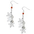 Sterling Silver Carnelian/ FW Pearl Floral Earrings (5-6 mm)