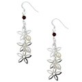 Sterling Silver Garnet and FW Pearl Floral Drop Earrings (5-6 mm)