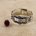 Sterling Silver Swirl and Bead Hinged Bracelet (Mexico)