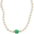 Cultured Freshwater Pearl and Carved Jade Necklace (5.5-6 mm)