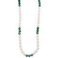 Cultured Freshwater Pearl and Green Jade Necklace (7.5-8 mm)