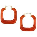 14k Yellow Gold Red Jade Square Hoop Earrings