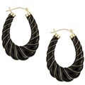 14k Yellow Gold Carved Onyx Gold Wire Hoop Earrings