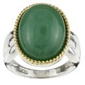 14k Yellow Gold and Silver Oval Green Jade Ring (Size 7)