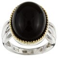 14k Yellow Gold and Silver Oval Onyx Ring (Size 7)