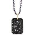 Black FW Pearl and Charcoal Jade Carved Necklace (4.5-5 mm)