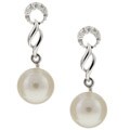 14k Gold Cultured Pearl 1/10ct TDW Diamond Earrings (7 mm)