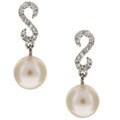 14k Gold Freshwater Pearl and 1/10ct TDW Diamond Earrings (7 mm)