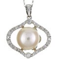 14k Gold FW Pearl and 1/8ct TDW Diamond Necklace (9-9.5 mm)