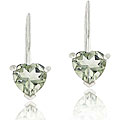 Sterling Silver Green Amethyst Heart Earrings