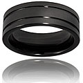 Ceramic Grooved Black Brushed and Polished Ring (8 mm)