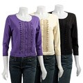 Colour Works Women's Pleated Ruffle Front Cardigan