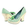 Irregular Choice Diplodocus Green & White Gingham Leather/Gold Binding