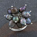 Sterling Silver 'Cluster' Black Pearl Ring (Thailand)