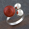 Red Coral and Silver Balls Combo Ring (Thailand)