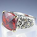 Two-tone Sterling Silver Red CZ Bali Ring
